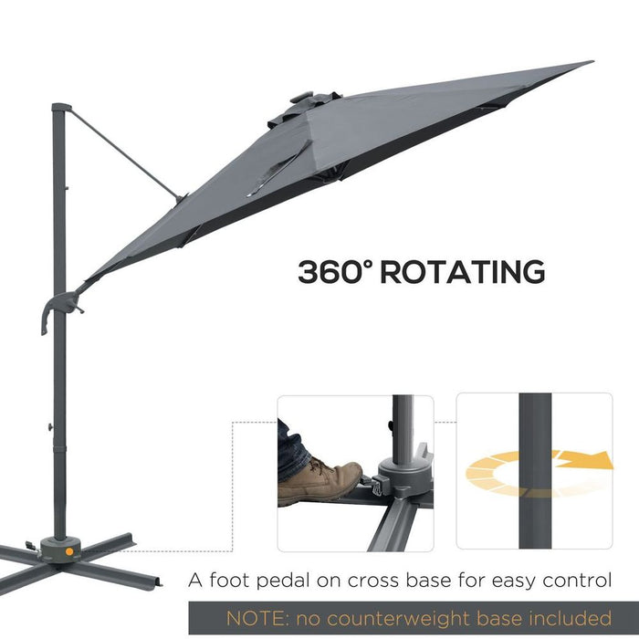 3(m) Cantilever Parasol Patio Umbrella - Solar Lighted, Crank, Dark Grey