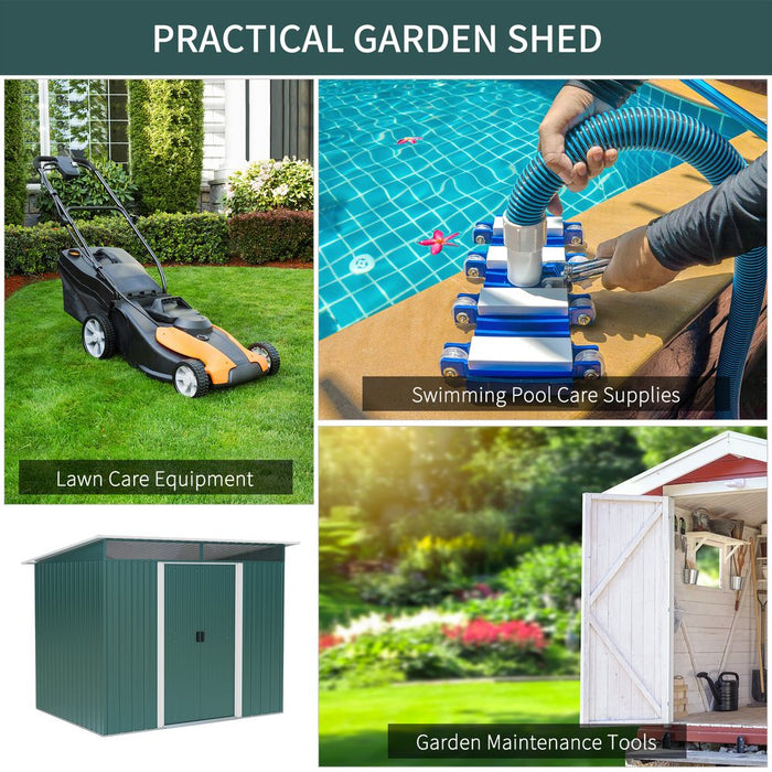 Outsunny Metal Garden Shed - Spacious & Protective Storage - 260x194x200cm Green