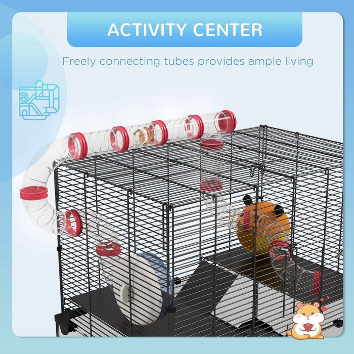 PawHut Hamster Cage w/ Tubes, Ramps, Platforms, Hut | High-Quality Upgrade for Happy Small Pets