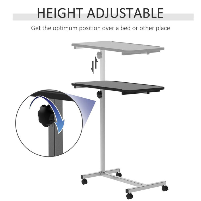 C-Shaped Mobile Table Sofa Nightstand w/ Casters, Brake - Durable Steel Frame, Unique Design, Easy Mobility - 77x40x76-128.5cm, 20kg