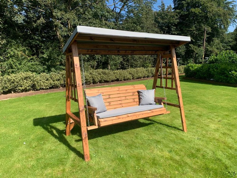 Dorset Three Seat Swing - Green, Removable Roof, Hand Finished, Robust Construction, Made in Britain, FSC Wood, Rustproof Bolting
