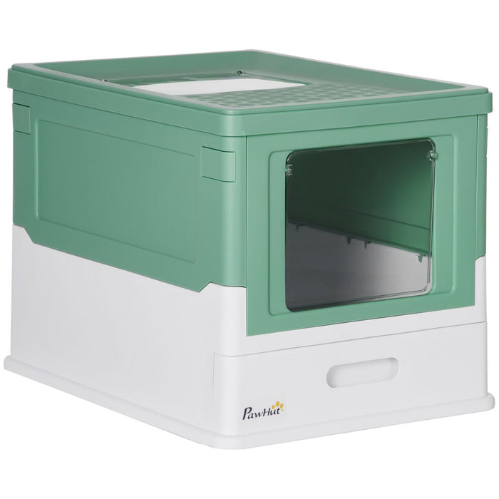 PawHut Hooded Cat Litter Box, Portable Pet Toilet w/ Scoop, Tray - Green