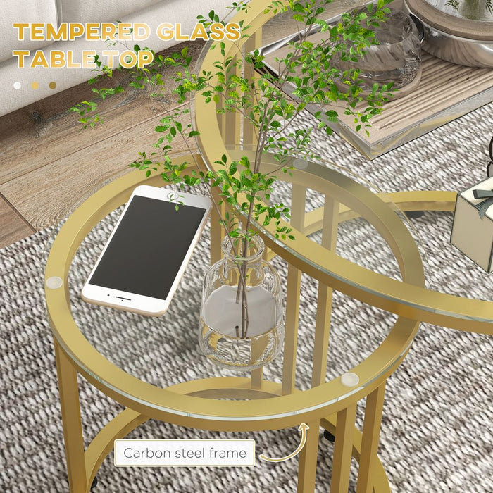 HOMCOM 2 Pieces Round Nesting Coffee Tables with Tempered Glass Top, Gold Tone