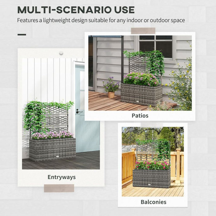 Outsunny Rattan Planter Box w/ Trellis - Flower Raised Bed, 84x30x107cm