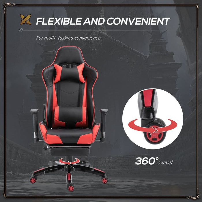 Ergonomic Gaming Chair - Reclining, Racing, Headrest, Swivel Wheels - Red