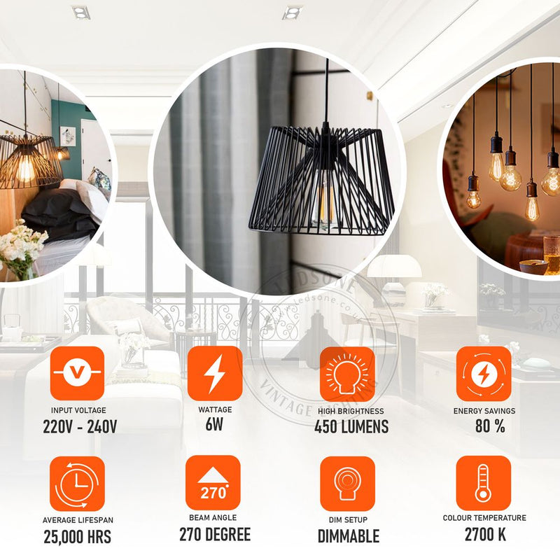 5 Pack E27 LED Edison Dimmable Vintage Amber Glass Warm white 2700K Light Bulb,