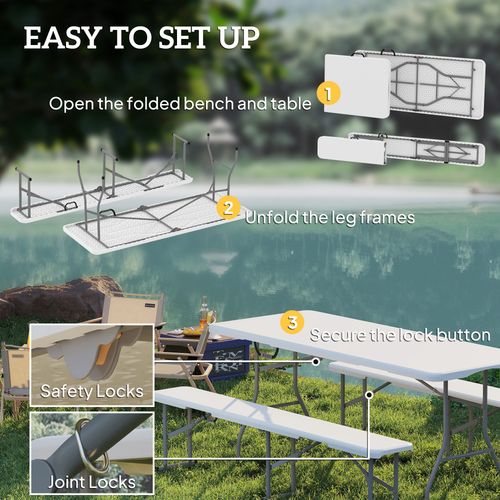 Outsunny 3 Piece Folding Picnic Table and Bench Set with Handles, White