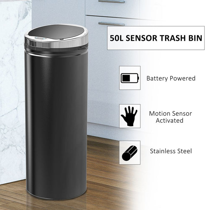 50 L Stainless Steel Sensor Trash Can W/ Bucket-Black