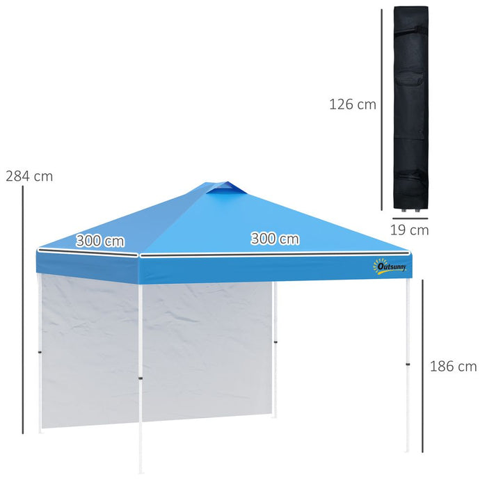 3x3M Pop Up Gazebo Tent with 1 Sidewall, Roller Bag, Blue