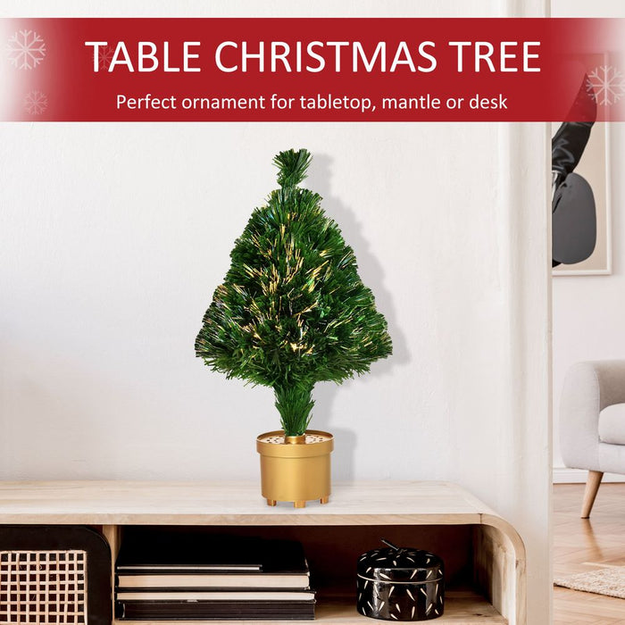 2FT Prelit Artificial Christmas Tree Fiber LED Table Deco Multi-Color Green