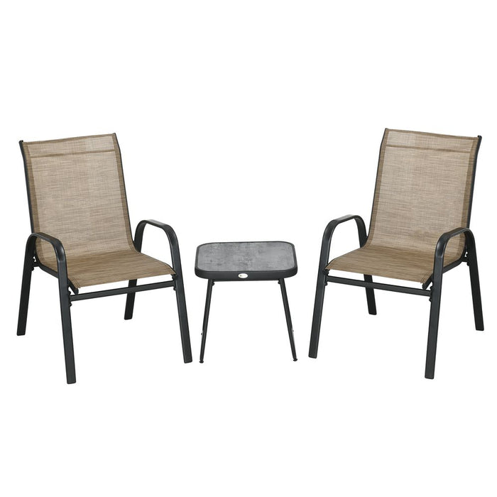 Outsunny 3PCs Bistro Set: Breathable Mesh Fabric, PSC Board Top, Strong Steel Frame. Ideal for Outdoor Spaces. Brown