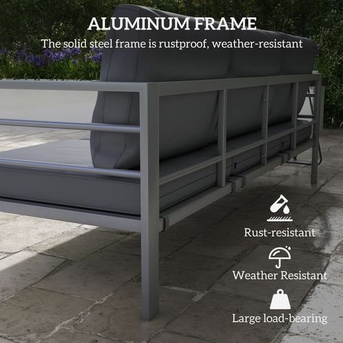 Outsunny 3-Seater Aluminium Garden Bench w/ Cushions, Backrest & Armrest, Grey