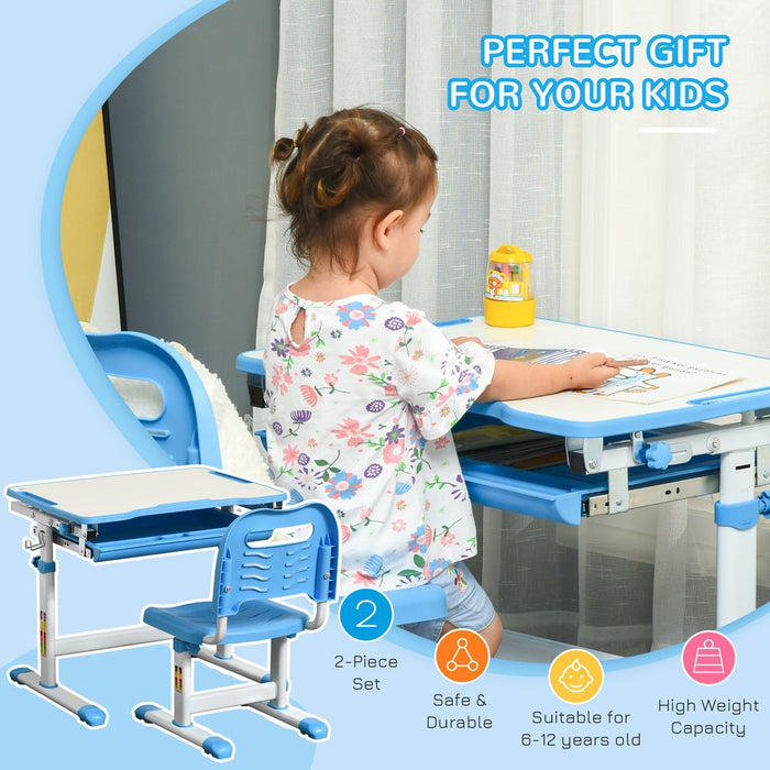 Adjustable Kids Desk & Chair Set with Drawer | Ergonomic & Sturdy | Ideal for Ages 6-12