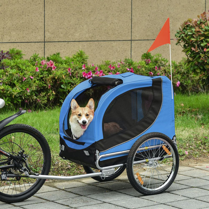 PawHut Steel Dog Bike Trailer Pet Cart Carrier for Bicycle Kit Water Resistant Travel Blue and Black