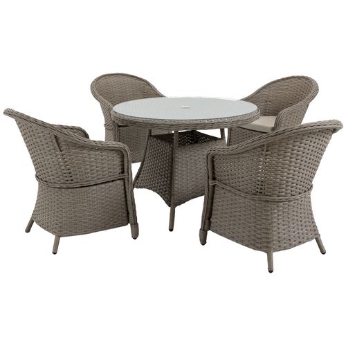 5 Pieces Outdoor Patio PE Rattan Dining Set, Four Seater , Grey