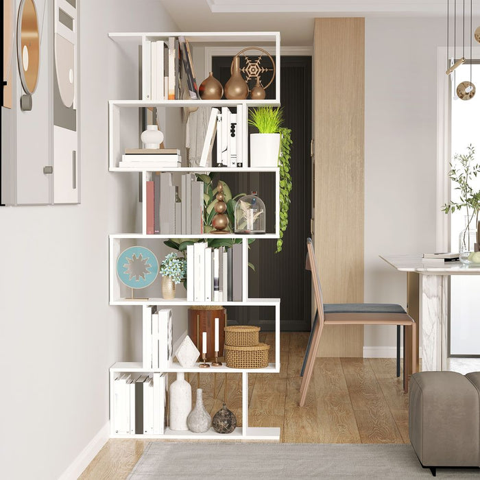 Stunning White S Shape Bookcase w/ 6 Shelves - High Quality & Versatile