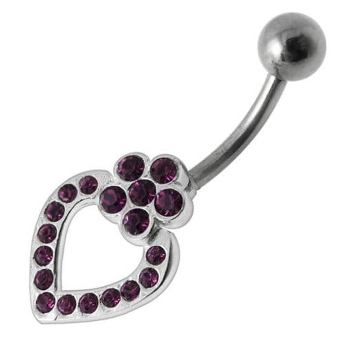 Heart Silver Dangling SS Banana Bar Navel Ring