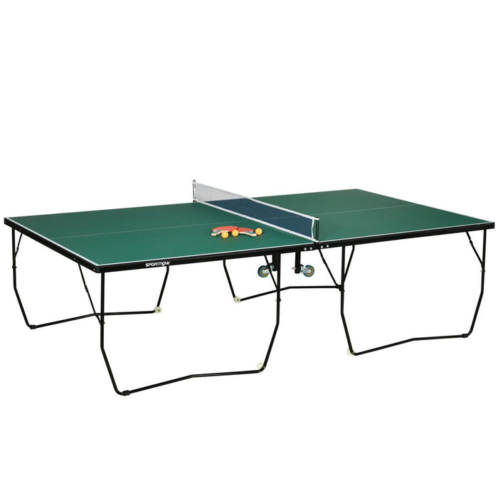 SPORTNOW 9FT Folding Table Tennis Table - Indoors/Outdoors - 8 Wheels