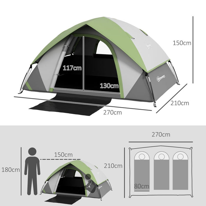 Outsunny 4-5 Man Camping Tent - 3000mm Waterproof - Green