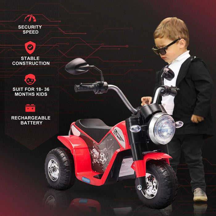 HOMCOM 6V Kids Electric Motorbike 3 Wheels Ride On Toy with Horn Headlights Realistic Sounds for Girl Boy 18-36 Months Red