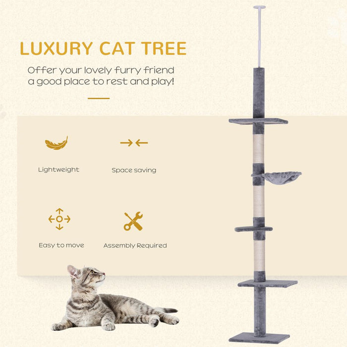 Premium Quality 5-Tier Cat Tree Tower - Floor to Ceiling Adjustable Scratcher - Pawhut