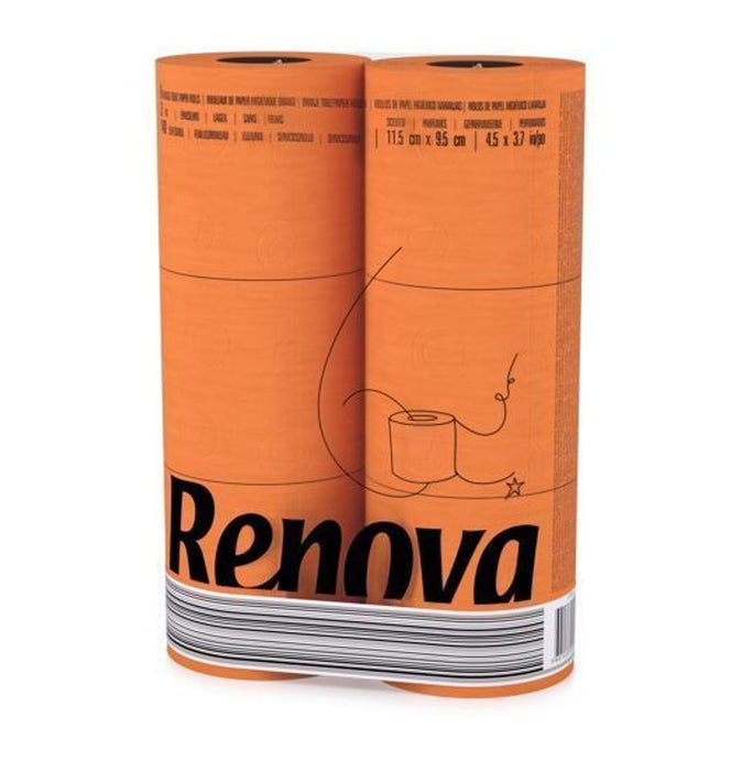Renova [6 Rolls Orange] 3 Ply Soft Colour Toilet Loo Bathroom Tissue Paper Rolls