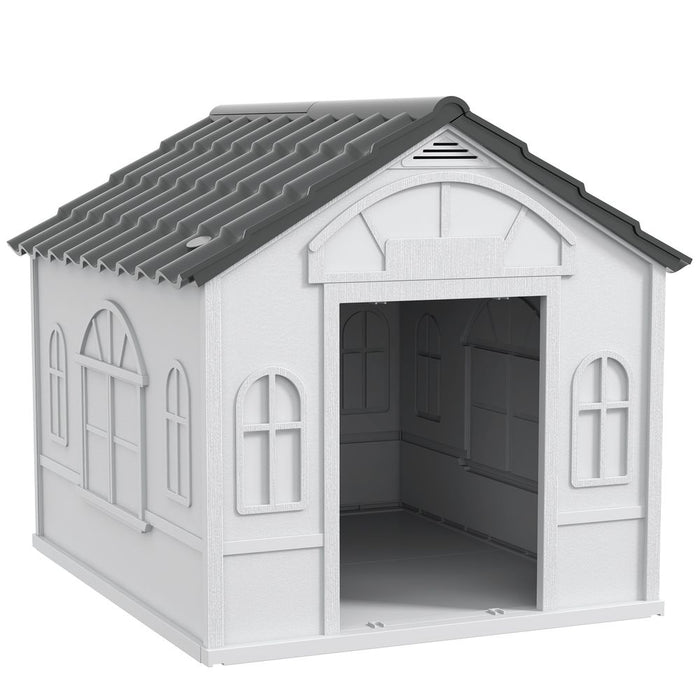 PawHut Weather-Resistant Dog House - Grey