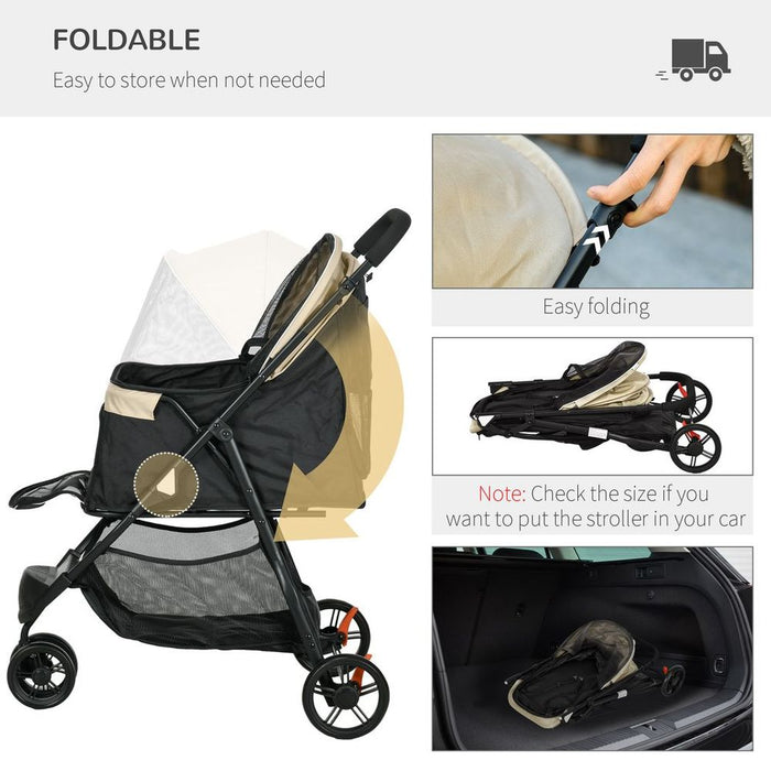 PawHut Dog Stroller: XS/S Size, Rain Cover Included - Khaki