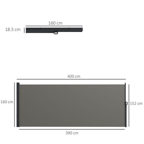 Outsunny Side Awning Retractable, Outdoor Privacy Screen, 400x160cm, Dark Grey