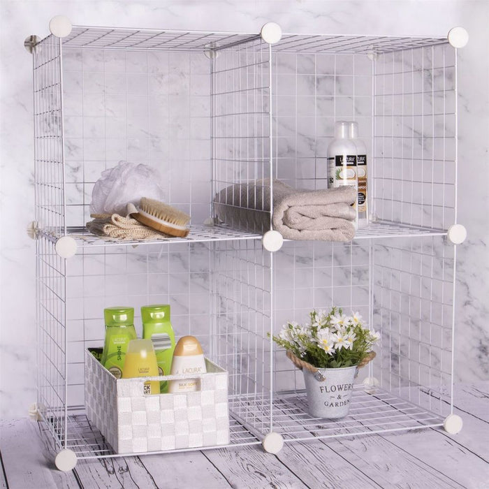 Space-Saving 4 Cube Wire Storage Shelves | White