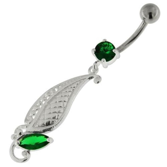 925 Sterling Silver Dotted Leaf Belly Button Ring