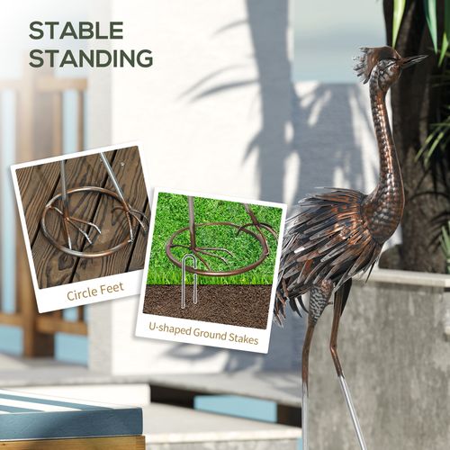 Outsunny Heron Garden Statue, Metal Garden Gift with Stakes, Silver Tone