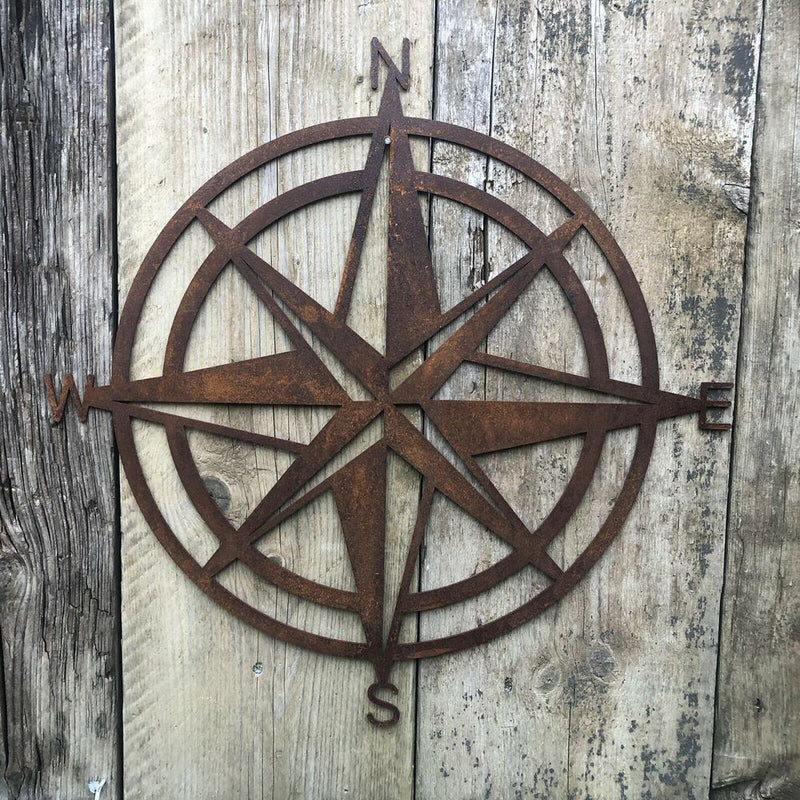 Rusty Metal Compass Garden Decoration - Perfect for Home, Office, Shop, Pub, Cafe, Bar, or Vintage Wedding