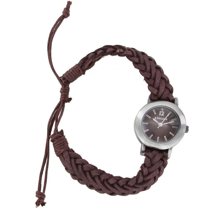 Premium Stainless Steel Ladies Kahuna Watch AKLF-0021L - Slim Plaited Design, Quartz Movement, Brown Dial and Strap