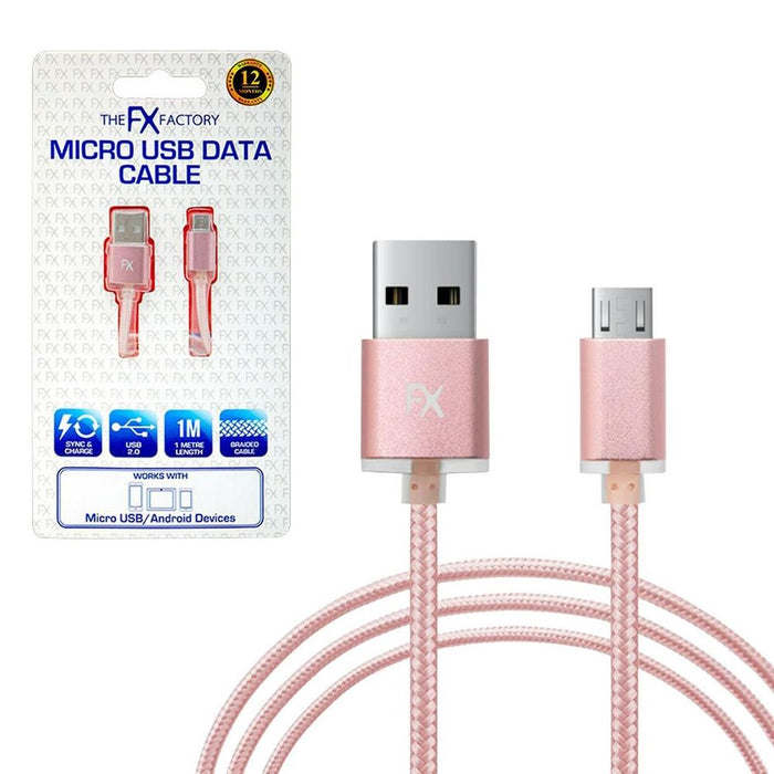 Fx Braided Micro USB Data Cable - Gold, Rose Gold, Space Grey, Silver [Rose Gold]"