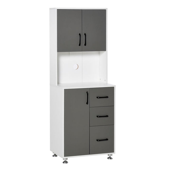 Premium Kitchen Buffet: 2 Cabinets, 3 Drawers, Countertop, 60x40x150cm, Grey White