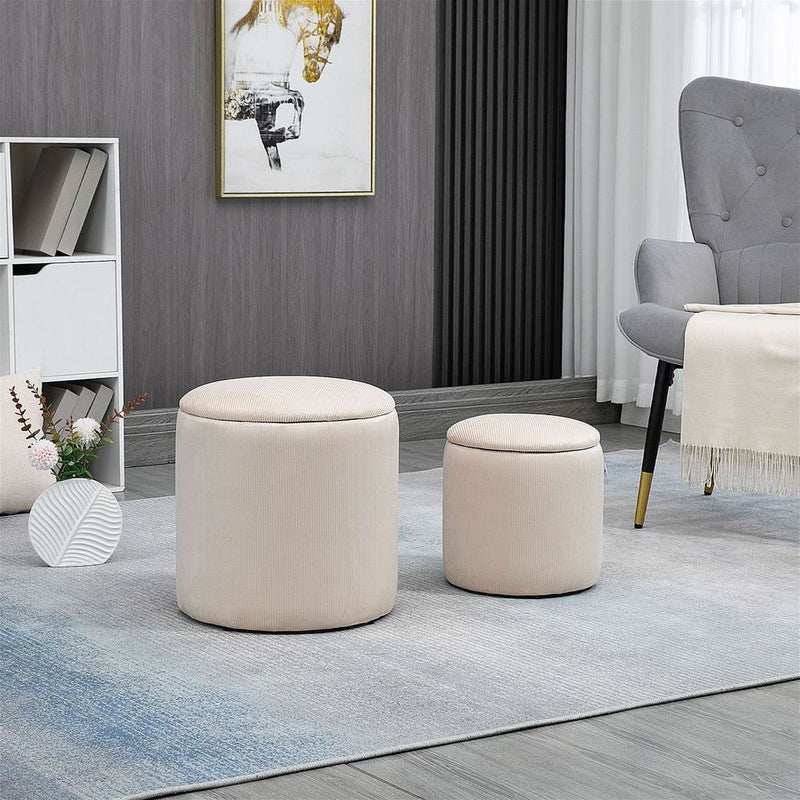 Premium Corduroy Storage Ottomans, Set of 2, Removable Lid, Cream White