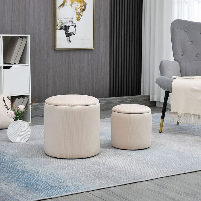 Premium Corduroy Storage Ottomans, Set of 2, Removable Lid, Cream White