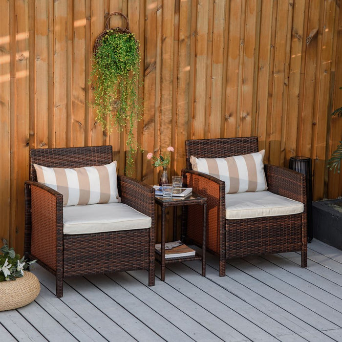 Ultimate Outdoor Comfort: 2-Seater Brown Rattan Bistro Set with Cushion Pillow