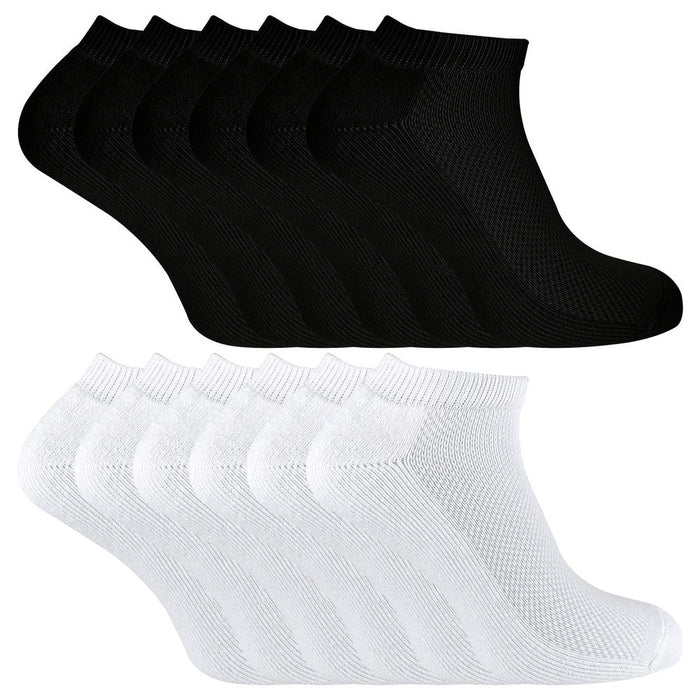 Premium Bamboo Ankle Socks - 6 Pairs - Moisture-Wicking, Breathable, Soft - Black & White - Sizes 6-14 UK