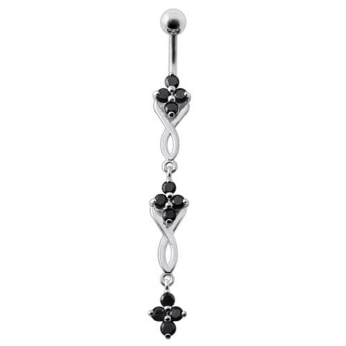 Fancy Jeweled Dangling SS Bar Navel Ring Body Jewelry