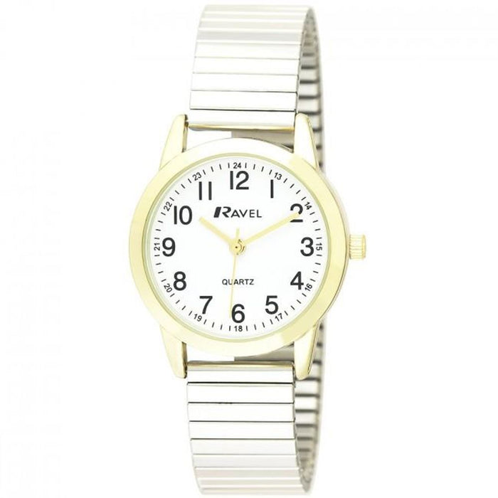 Ravel Ladies Bold Number White Dial Gold Expander Bracelet Watch R0232.22.2