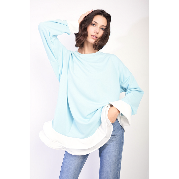 Stylish Fiona Contrast Ruffled Hem Top - Versatile and Chic