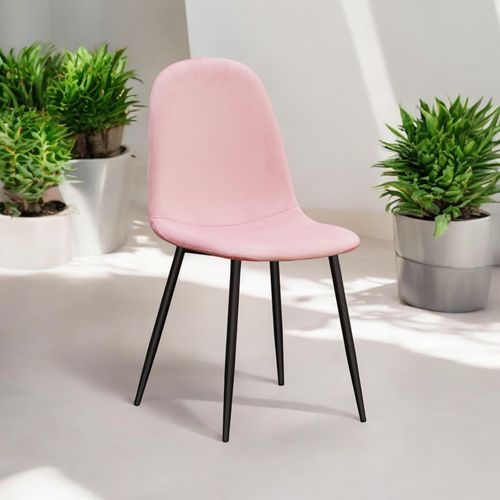 PINK FABRIC CHAIR BLACK METAL LEGS