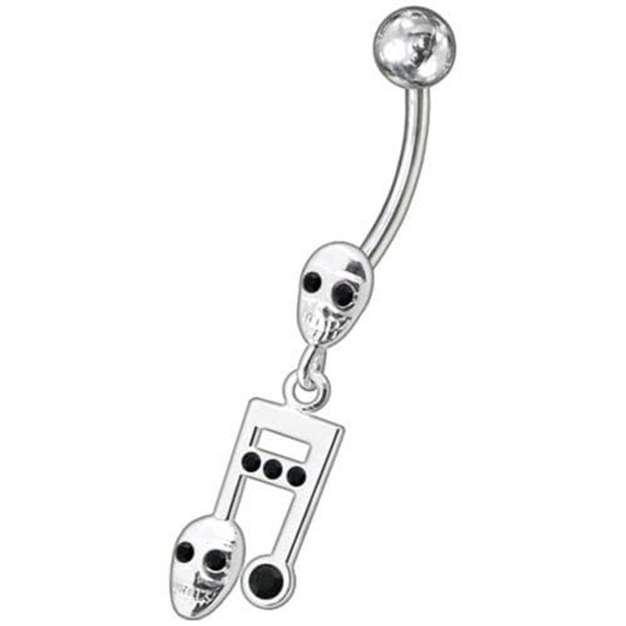 Fancy Skeleton Jeweled Dangling SS Bar Belly Ring 