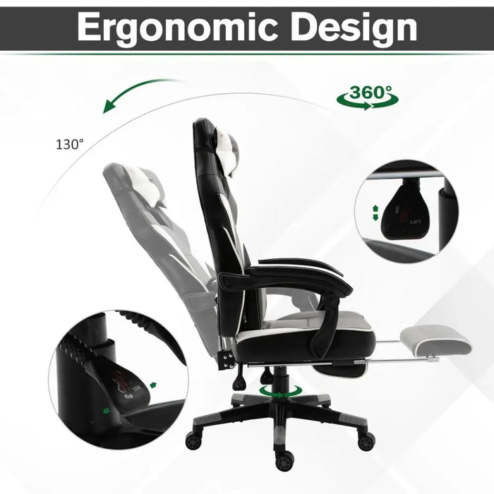 Gaming Chair Ergonomic Computer Chair w/ Footrest Headrest Lumbar Pillow Grey