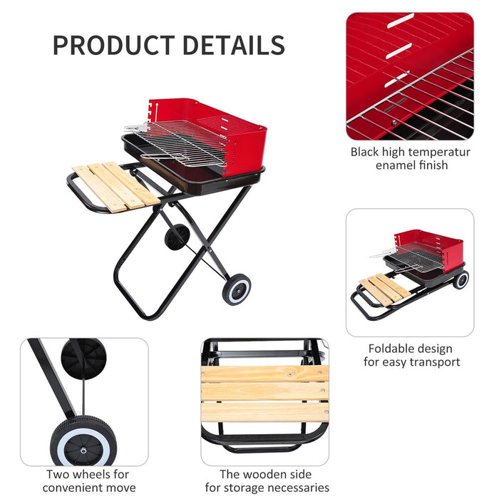 Portable Folding Charcoal BBQ Grill | Red & Black | High Quality & Easy to Transport