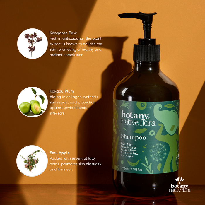 Botany Native Flora Shampoo 500ml - Cleanse, Hydrate, and Refresh with Antioxidant-rich Australian Extracts