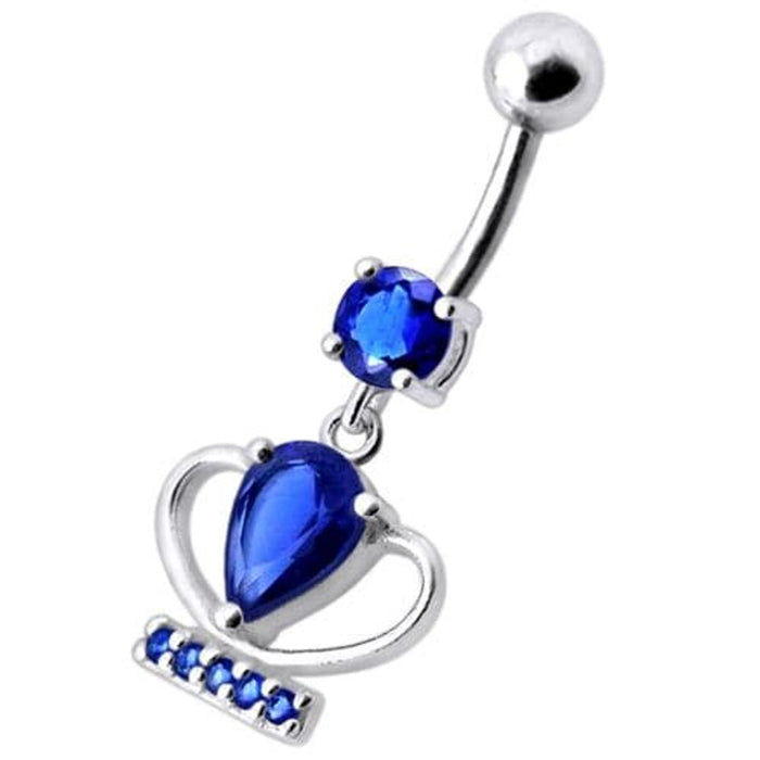 Silver Fancy Jeweled Cup Dangling Bar Belly Ring