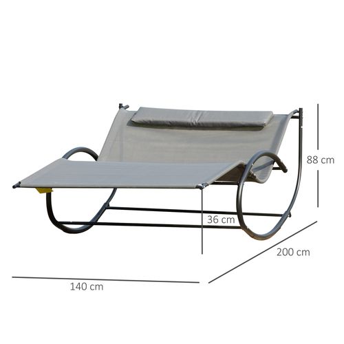Double Hammock Chair Sun Lounger Swing Rock Seat Grey Rocker W/ Pillow Bed